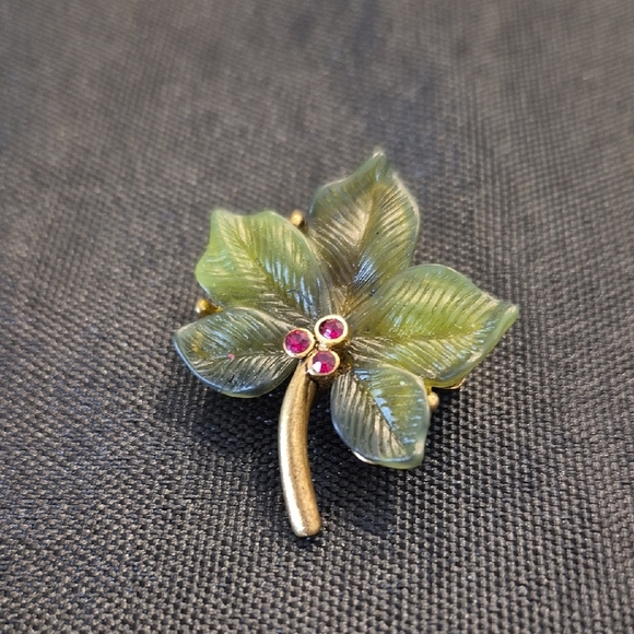 Joan Rivera Leaf Brooch with Green and Gold Accents - Picture 2 of 4